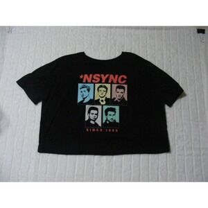 NSYNC Graphic Crop Top T-Shirt Women XXL Black Excellent 90s Boy Band Portrait